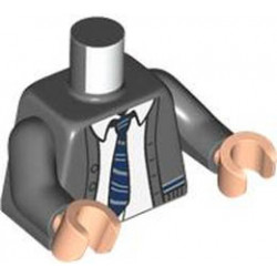Torso Cardigan Sweater with White Shirt, Dark Blue and Silver Tie and Trim (Ravenclaw) Pattern / Dark Bluish Gray Arms / Light Nougat Hands : {тъмно каменно сив}