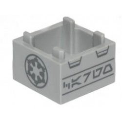 Container, Box 2 x 2 x 1 - Top Opening with Raised Inner Bottom with Dark Bluish Gray SW Imperial Logo and Aurebesh Characters CARGO Pattern : {умерено каменно сив}