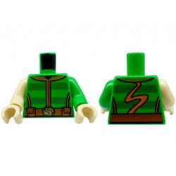 Torso Sweater with Green Stripes and Orange Trim, Dark Orange Belt with Gold Buckle Pattern / Bright Green Arm Left / Tan Arm Right / Tan Hands : {ярко зелен}