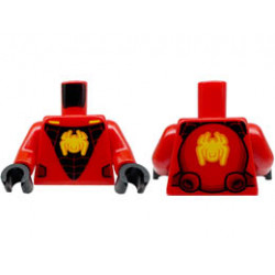 Torso Yellow Spider on Black Panel with Web, Dark Red Side Panels Pattern (Miles Morales) / Red Arms / Black Hands: {ярко червен}