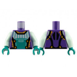 Torso Jumpsuit, Dark Turquoise and Light Aqua Panel, Bright Light Orange and Black Circles and Trim Pattern / Light Aqua Arms / Dark Turquoise Hands : {светло виолетов}