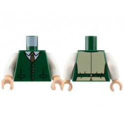 Torso Vest with 3 Buttons, White Collar Shirt, Tie with Dark Red, Dark Green and Gold Stripes Pattern / White Arms / Light Nougat Hands : {земно зелен}