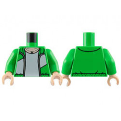 Torso Open Jacket with White Wide Diagonal Stripe, Silver Zipper, T-Shirt, Light Nougat Neck Pattern / Bright Green Arms / Light Nougat Hands : {ярко зелен}