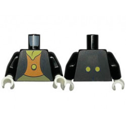 Torso Suit Jacket with Dark Blue Lapels, Orange Top with Yellow Button, Olive Green Pants Pattern / Black Arms / White Hands: {черен}