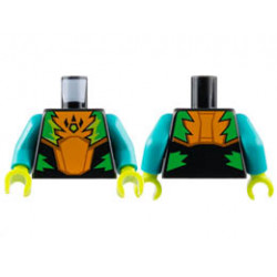 Minifigure, Head, Modified Cube with Pixelated Nougat Face, Reddish Brown Mouth and Dark Green Eyes and Hood Pattern (Minecraft Arbalest Knight) : {пясъчно зелен}