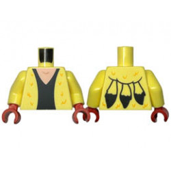 Torso Coat with Bright Light Orange Swirls / Feathers, Black Dress, Light Nougat Neck, Fur on Back Pattern / Bright Light Yellow Arms / Red Hands : {студено жълт}