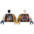 Torso Racing Jacket with Dark Blue Panels, Coral Harness Straps with Gold Buckles, Zipper, and Key on Keychain, Grumpy Cat Face on Back Pattern / Pearl Gold Arm Left with Armor Pattern / White Arm Right / Pearl Gold Hand Left / Dark Blue Hand Right: {бял}