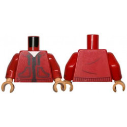 Torso Hoodie with Pockets, Dark Red Zipper and Trim over White Shirt Pattern / Red Arms with White Stripes and Dark Red Cuffs Pattern / Nougat Hands : {ярко червен}