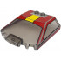 Windscreen 6 x 6 x 1 1/3 Straight Sides with Red Window Frame Outline and Roof and Yellow Stripe Pattern: {прозрачно кафяв}