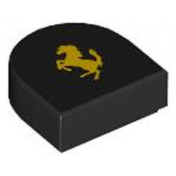 Tile, Round 1 x 1 Half Circle Extended with Ferrari Logo, Yellow Horse Pattern: {черен}