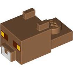 Creature Head Pixelated with Ears, Nose, and Face with Reddish Brown and Yellow Eyes and White Nose Pattern (Minecraft Tabby Cat): {умерен нуга}