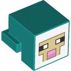 Creature Head Pixelated with Black and White Eyes, Bright Pink Nose, Tan Face with Dark Tan Outline on White Background Pattern (Minecraft Sheep): {ярко синьо-зелен}