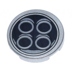 Tile, Round 2 x 2 with Bottom Stud Holder with 4 Exhaust Pipes in Black Circle Pattern: {металическо сребрист}