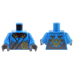 Torso Robe Silver Straps, Gold Buckles, Ninjago Logogram Letter N and Dragon Head and Orb on Back Pattern / Dark Azure Arms / Dark Bluish Gray Hands: {тъмно небесносин}