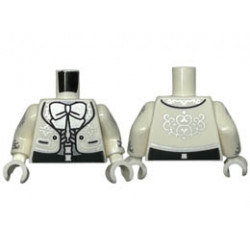 Torso Jacket with Black Buttons, Pockets, Silver Filigree and Bow over Skeleton Torso Pattern / White Arms with Silver Filigree Pattern / White Hands : {бял}