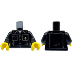 Torso Shirt with Dark Bluish Gray Buttons and Pockets Outline, White Undershirt, and Yellow Horse (Ferrari Logo) Pattern / Black Arms / Yellow Hands : {черен}