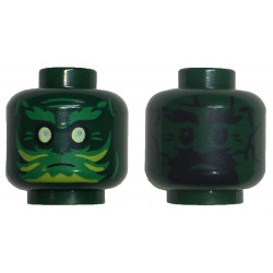 Minifigure, Head Dual Sided Green Eyebrows and Face Paint with Lime Highlights, Yellowish Green Eyes / Black Eyebrows, Goatee, and Eyes Pattern - Vented Stud: {земно зелен}