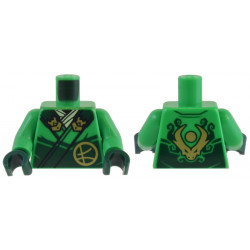 Torso Robe Dark Green Straps, Gold Buckles, Ninjago Logogram Letter L and Dragon Head and Orb on Back Pattern / Bright Green Arms / Dark Green Hands: {ярко зелен}