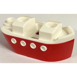 Minifigure Costume Ferry Boat / Ship with Molded White Top Pattern: {ярко червен}