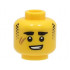 Minifigure, Head Black Thick Eyebrows and Stubble Sideburns, Medium Nougat Scar, Lopsided Open Mouth Smile with Teeth Pattern (BAM): {ярко жълт}