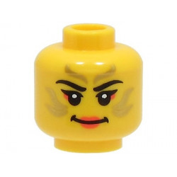 Minifigure, Head Female Black Eyebrows, Gold Stripes Face Paint, Coral Lips and Eye Shadow, Smile Pattern (BAM): {ярко жълт}