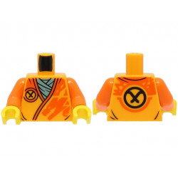 Torso Robe with Orange Trim, Dragon Head and Black Ninjago Logogram Letter A over Dark Bluish Gray Shirt Pattern (BAM) / Orange Arms / Yellow Hands: {огнено жълто-оранжев}