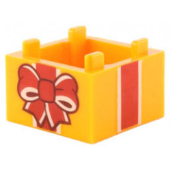 Container, Box 2 x 2 x 1 - Top Opening with Flat Inner Bottom with Red and White Gift Wrap Bow and Ribbon Pattern : {огнено жълто-оранжев}