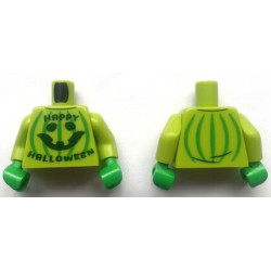 Torso Sweater with Dark Green 'HAPPY HALLOWEEN' and Pumpkin Jack O' Lantern with Bright Green Stripes Pattern (BAM) / Lime Arms / Bright Green Hands: {ярко жълто-зелен}