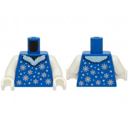 Torso Dress with Silver and Bright Light Blue Snowflakes and Stars and White Fur Collar Pattern (BAM) / White Arms / White Hands: {ярко син}