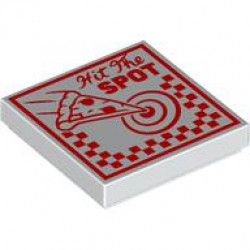 Tile 2 x 2 with Pizza Box with Red 'Hit The SPOT', Slice, Target, and Checkered Pattern: {бял}