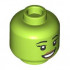 Minifigure, Head Dual Sided Female Black Eyebrows and Eyelashes, Dark Green Dimple, Medium Nougat Lips, Lopsided Grin / Open Mouth Smile with Teeth Pattern - Vented Stud: {ярко жълто-зелен}