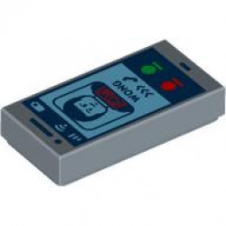 Tile 1 x 2 with Cell Phone / Smartphone with Dark Blue Minifigure, 'WONG', Calling Symbol, and Red and Green Buttons Pattern: {пясъчно син}