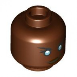 Minifigure, Head Female Black Eyebrows and Eyelashes, Metallic Light Blue Eyes, Dark Brown Lips, Lopsided Grin Pattern - Vented Stud: {червеникаво-кафяв}