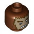 Minifigure, Head Dual Sided Alien Dark Brown Bushy Eyebrows and Fur, Dark Tan Face, Lower Fangs, Scowl / Open Mouth Smile with Top Teeth and Red Tongue Pattern - Vented Stud: {червеникаво-кафяв}