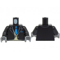 Torso Suit Jacket Open with Button over Tan Vest, Dark Azure Tie and Pocket Square Pattern (BAM) / Black Arms / Dark Bluish Gray Hands: {черен}