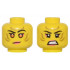 Minifigure, Head Dual Sided Female Gold Stripes Face Paint, Coral Lips and Eye Shadow, Orange Eyes, Lopsided Grin / Bared Teeth Pattern - Vented Stud: {ярко жълт}