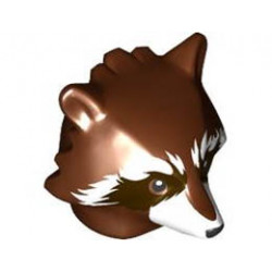 Minifigure, Head, Modified Raccoon with White Fur and Snout and Dark Brown Face Pattern: {червеникаво-кафяв}