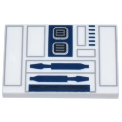 Tile 2 x 3 with Light Bluish Gray Rectangles, Dark Blue and Dark Bluish Gray Panels and Slots Pattern (BrickHeadz R2-D2 Torso): {бял}