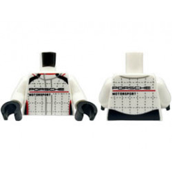 Torso Race Suit with PORSCHE MOTORSPORT, Black and Red Stripes, and Silver Lines and Stitching Pattern / White Arms / Black Hands: {бял}