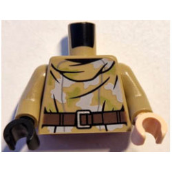 Torso Hooded Shirt Camouflage with Lime and Light Bluish Gray Spots and Dark Brown Belt Pattern / Dark Tan Arms / Light Nougat Hand Left / Black Hand Right : {пясъчно жълт}