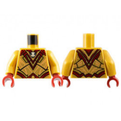 Torso Armor with Dark Red Panels and Trim and White Skull at Neck Pattern / Pearl Gold Arms / Dark Red Hands: {топло златист}