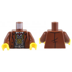 Torso Suit Jacket, Dark Bluish Gray Vest, Dark Red Tie, and Gold Police Badge on Chain Pattern / Reddish Brown Arms / Yellow Hands: {червеникаво-кафяв}