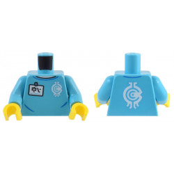 Torso White Name Tag with Ninjago Logogram 'HI' and Borg Industries Logo Pattern / Medium Azure Arms / Yellow Hands: {умерено небесносин}