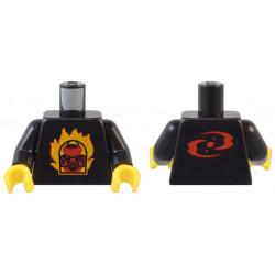 Torso Red Bionicle Hau Mask with Orange and Yellow Flames and Red Three Virtues Symbol on Back Pattern / Black Arms / Yellow Hands: {черен}