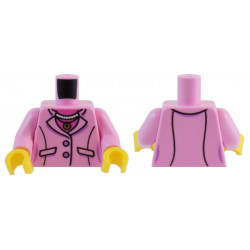 Torso Female Suit Jacket over Dark Pink Shirt, White Pearl Necklace, and Gold Pendant Pattern / Bright Pink Arms / Yellow Hands: {светло пурпурен}