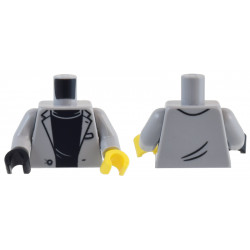Torso Suit Jacket with Pocket and Button over Black Shirt Pattern / Light Bluish Gray Arms / Yellow Hand Left / Black Hand Right: {умерено каменно сив}