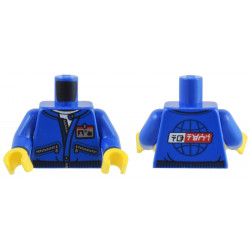 Torso Jacket with Silver Zipper, Pockets, and ID Badge, and Globe and Ninjago Logogram 'NG NEWS' on Back Pattern / Blue Arms / Yellow Hands: {ярко син}