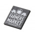 Road Sign 2 x 2 Square with Open O Clip with White Pumpkin in Circle, Plumes, Lines, and 'FARMERS MARKET' Pattern: {черен}