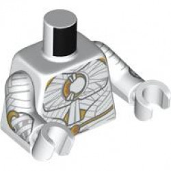Torso Layered Wrappings, Gold Crescent Moon, Shoulders, and Thin Belt with Circle Buckle Pattern / White Arms with Layered Wrappings and Gold Crescent Moons Pattern / White Hands: {бял}