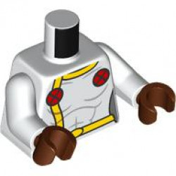 Torso Female Super Hero Costume with Yellow Collar, Stripe, and Belt, 2 Red Circles with X-Men Logo Pattern / White Arms / Reddish Brown Hands: {бял}